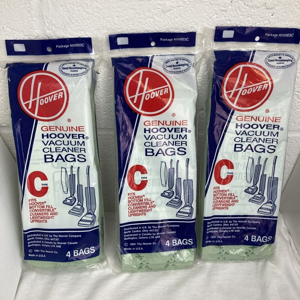 HOOVER 4010003C Vacuum Bags Type C 1 Package of 3 Vacuum Bags NEW Made In USA